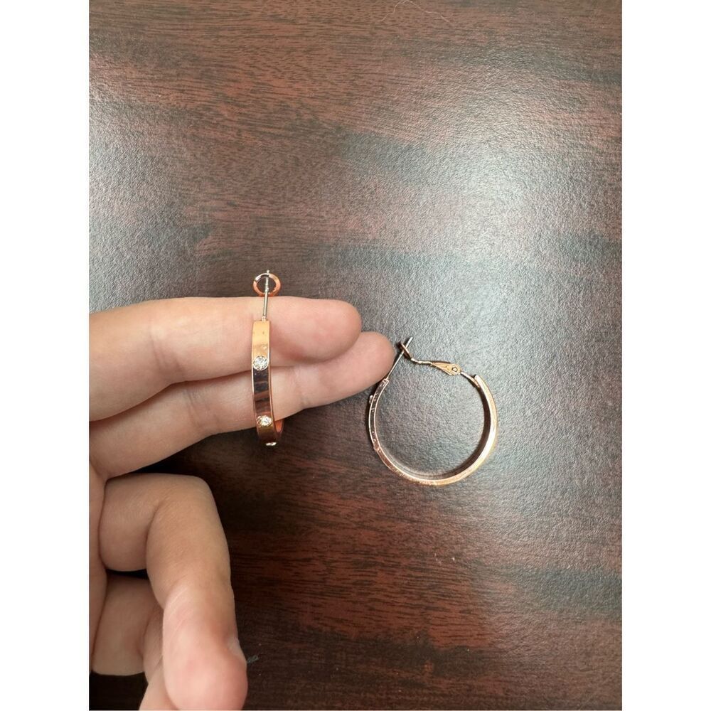 Rose Gold with Rhinestones Hoop Earrings